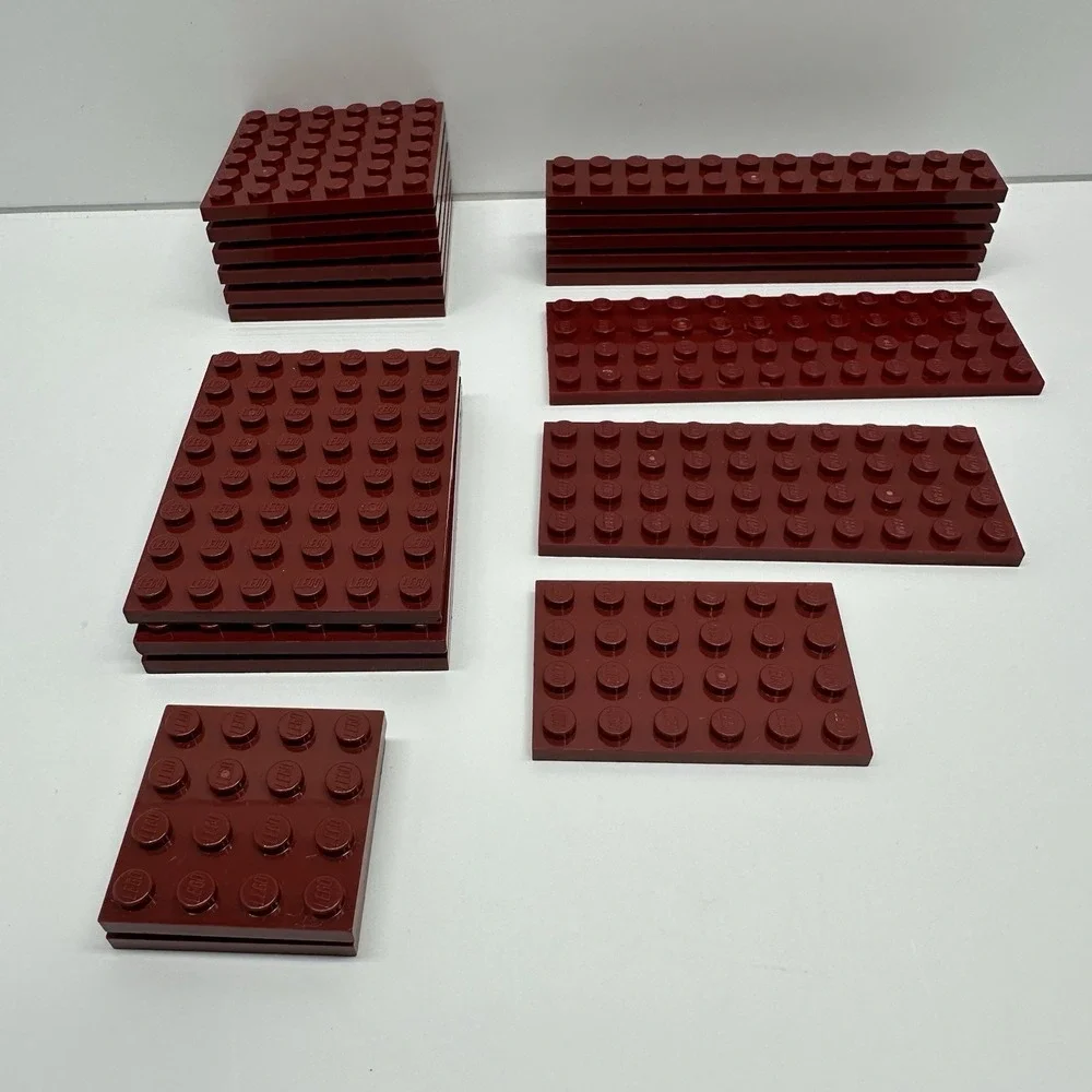 Lego Parts - Dark Red Plates - 2x12, 4x4, 4x6, 4x10, 4x12, 6x6 & 6x8 Lot Of 19